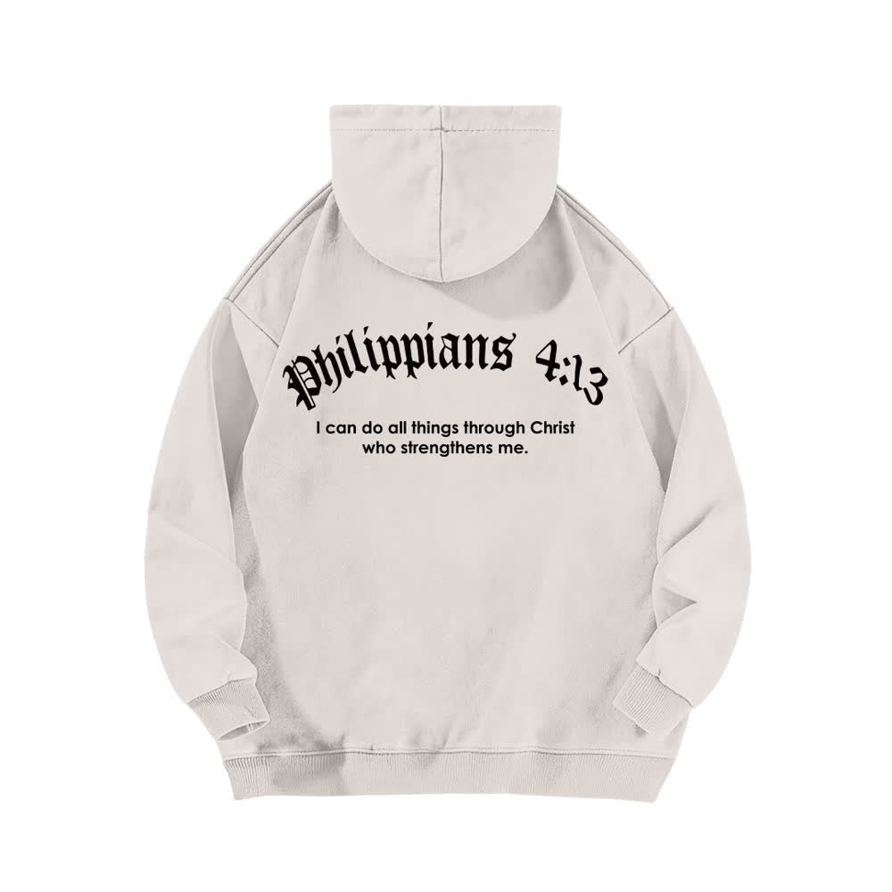 Christianartworkshop Philippians 4:13 Gothic Back Print Cross Washed Hoodie - image 4