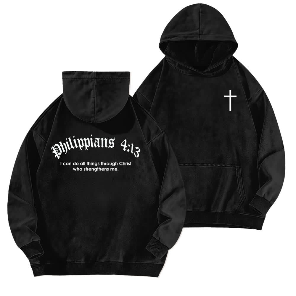 Christianartworkshop Philippians 4:13 Gothic Back Print Cross Washed Hoodie - Black - 5XL - image 0