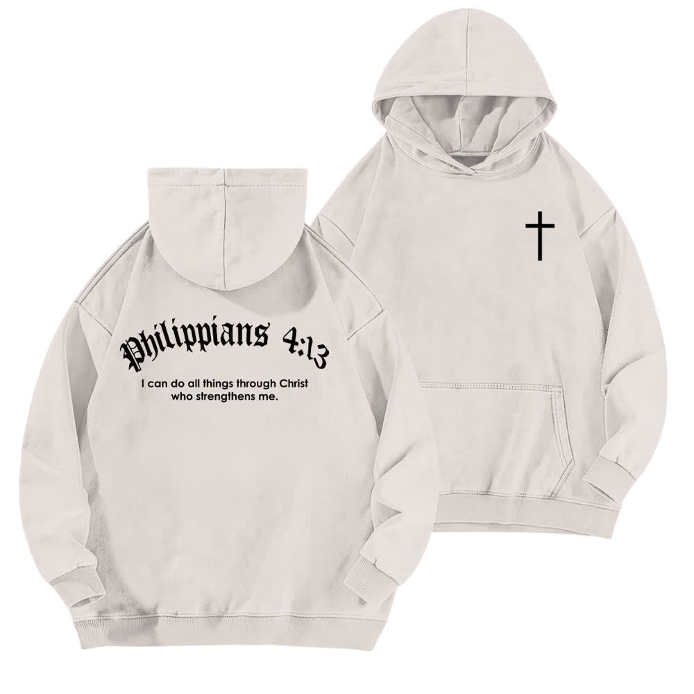 Christianartworkshop Philippians 4:13 Gothic Back Print Cross Washed Hoodie - White - 5XL - image 3