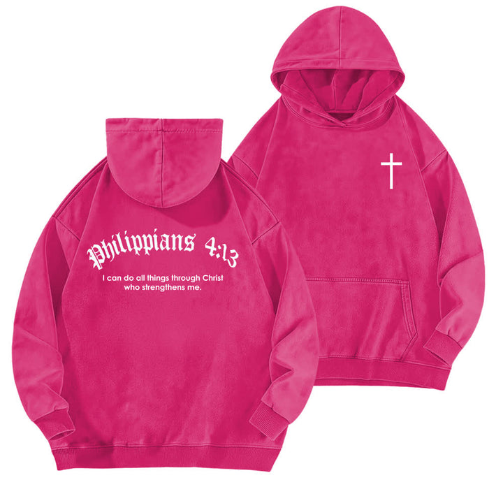 Christianartworkshop Philippians 4:13 Gothic Back Print Cross Washed Hoodie - Rose - 5XL - image 15