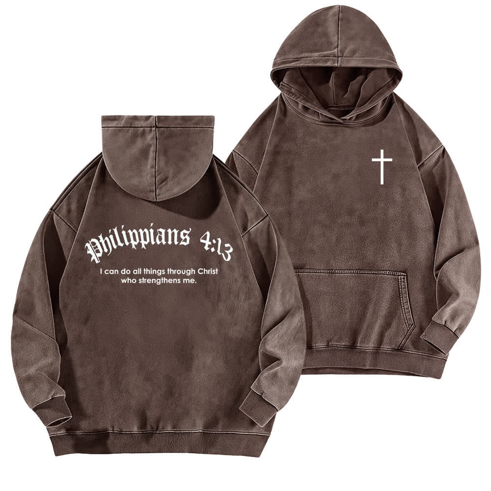 Christianartworkshop Philippians 4:13 Gothic Back Print Cross Washed Hoodie - Brown - 5XL - image 12