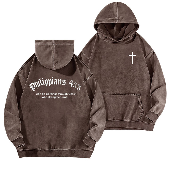 Christianartworkshop Philippians 4:13 Gothic Back Print Cross Washed Hoodie - Brown - 5XL - image 12