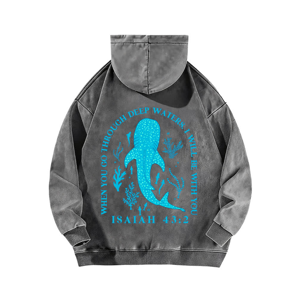 Christianartworkshop Deep Waters Isaiah 43:2 Whale Shark Washed Hoodie - image 10