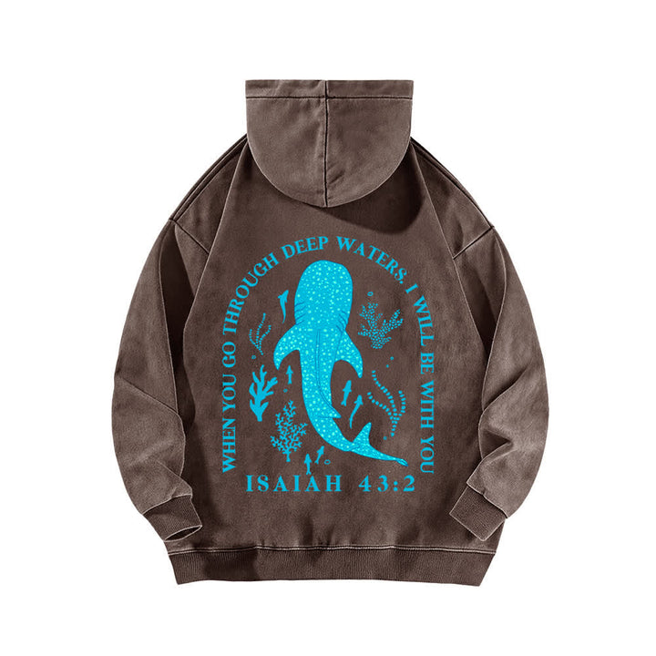 Christianartworkshop Deep Waters Isaiah 43:2 Whale Shark Washed Hoodie - image 7