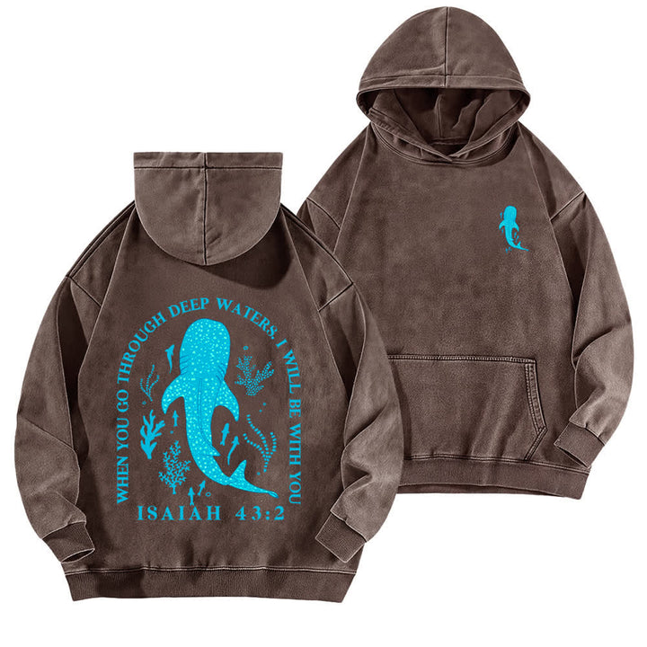 Christianartworkshop Deep Waters Isaiah 43:2 Whale Shark Washed Hoodie - Brown - 5XL - image 6