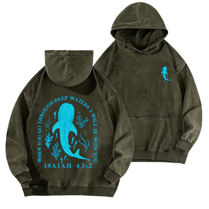 Christianartworkshop Deep Waters Isaiah 43:2 Whale Shark Washed Hoodie - Army Green - 5XL - image 12