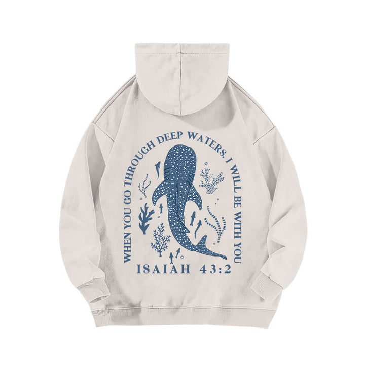 Christianartworkshop Deep Waters Isaiah 43:2 Whale Shark Washed Hoodie - image 1