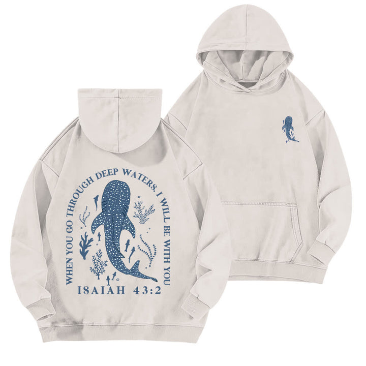 Christianartworkshop Deep Waters Isaiah 43:2 Whale Shark Washed Hoodie - White - 5XL - image 0