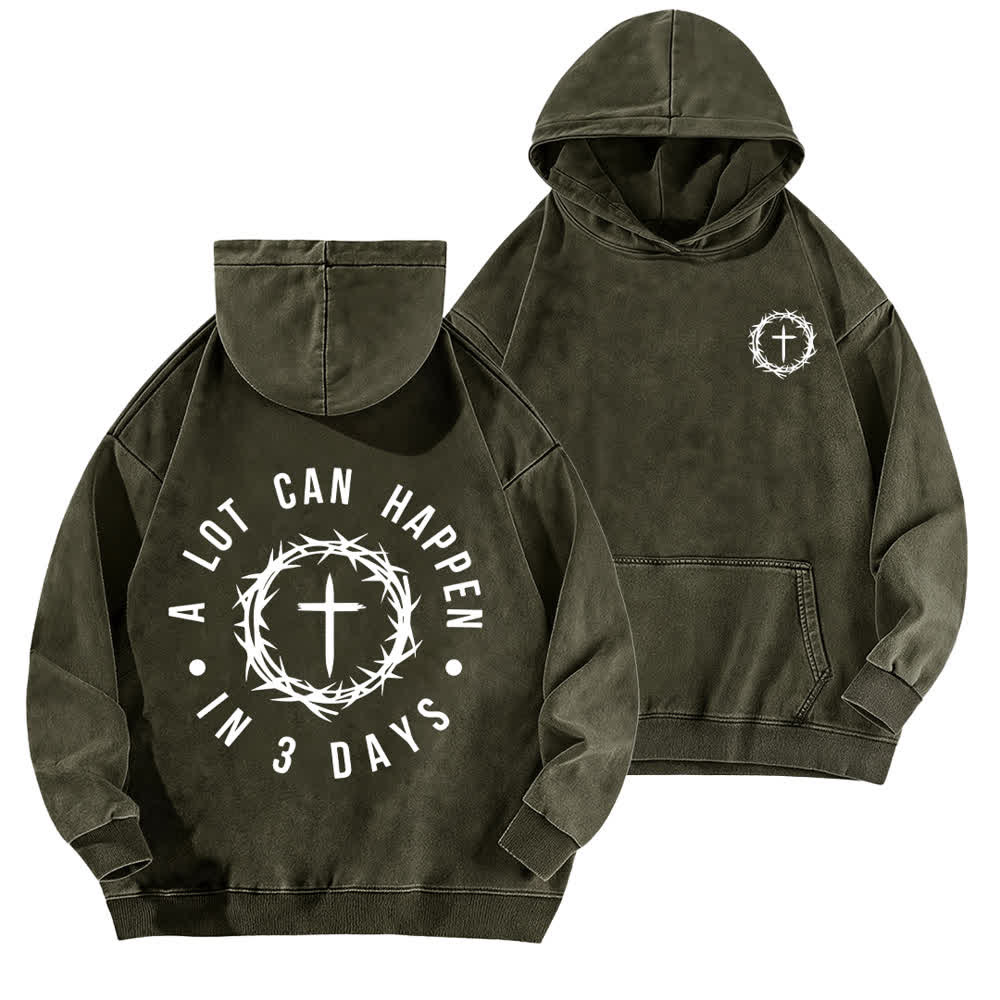 Christianartworkshop A Lot Can Happen In 3 Days Thorn Cross Washed Hoodie - Army Green - 5XL - image 3