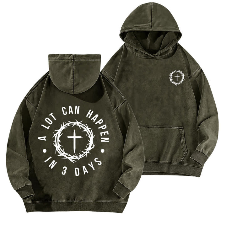 Christianartworkshop A Lot Can Happen In 3 Days Thorn Cross Washed Hoodie - Army Green - 5XL - image 3