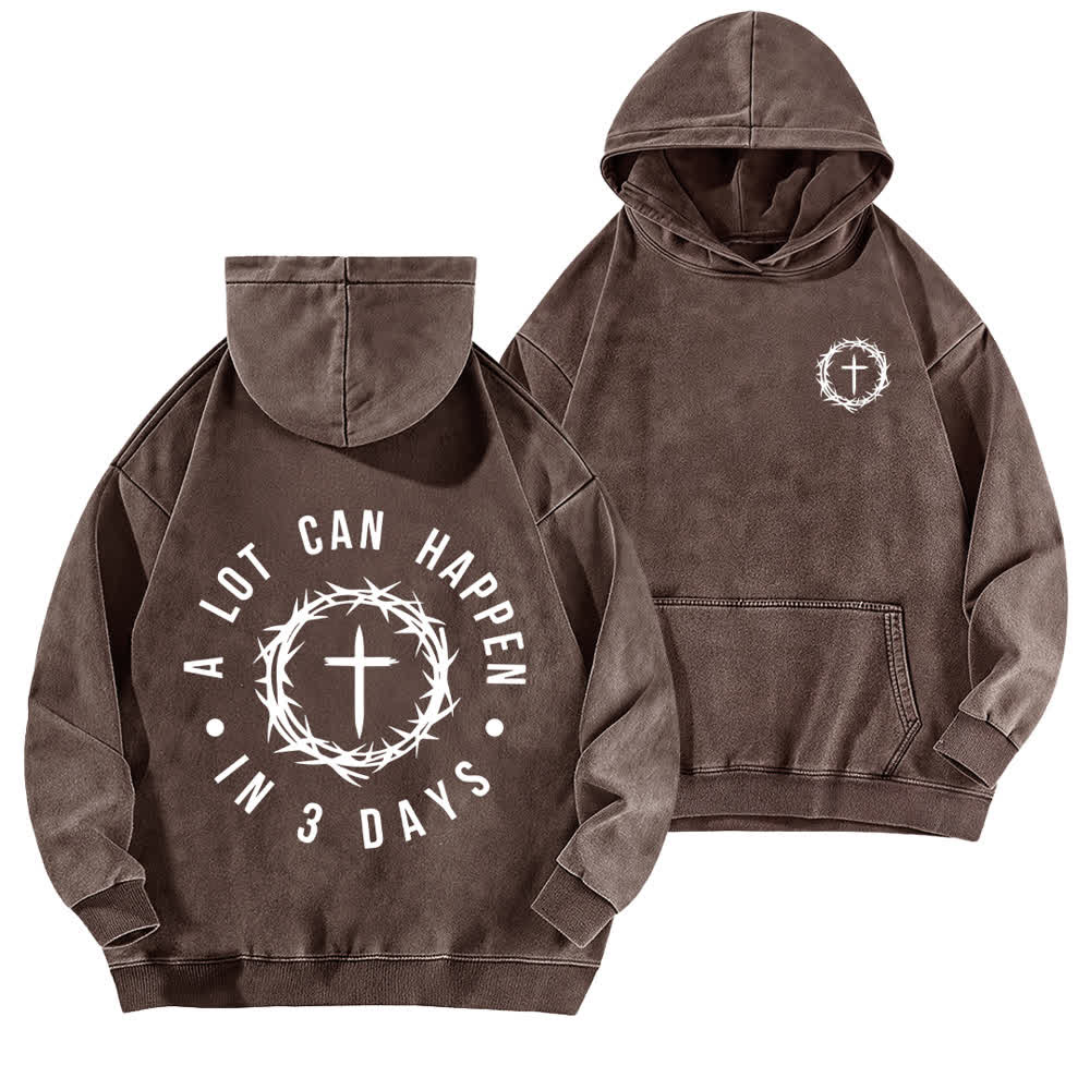 Christianartworkshop A Lot Can Happen In 3 Days Thorn Cross Washed Hoodie - Brown - 5XL - image 12