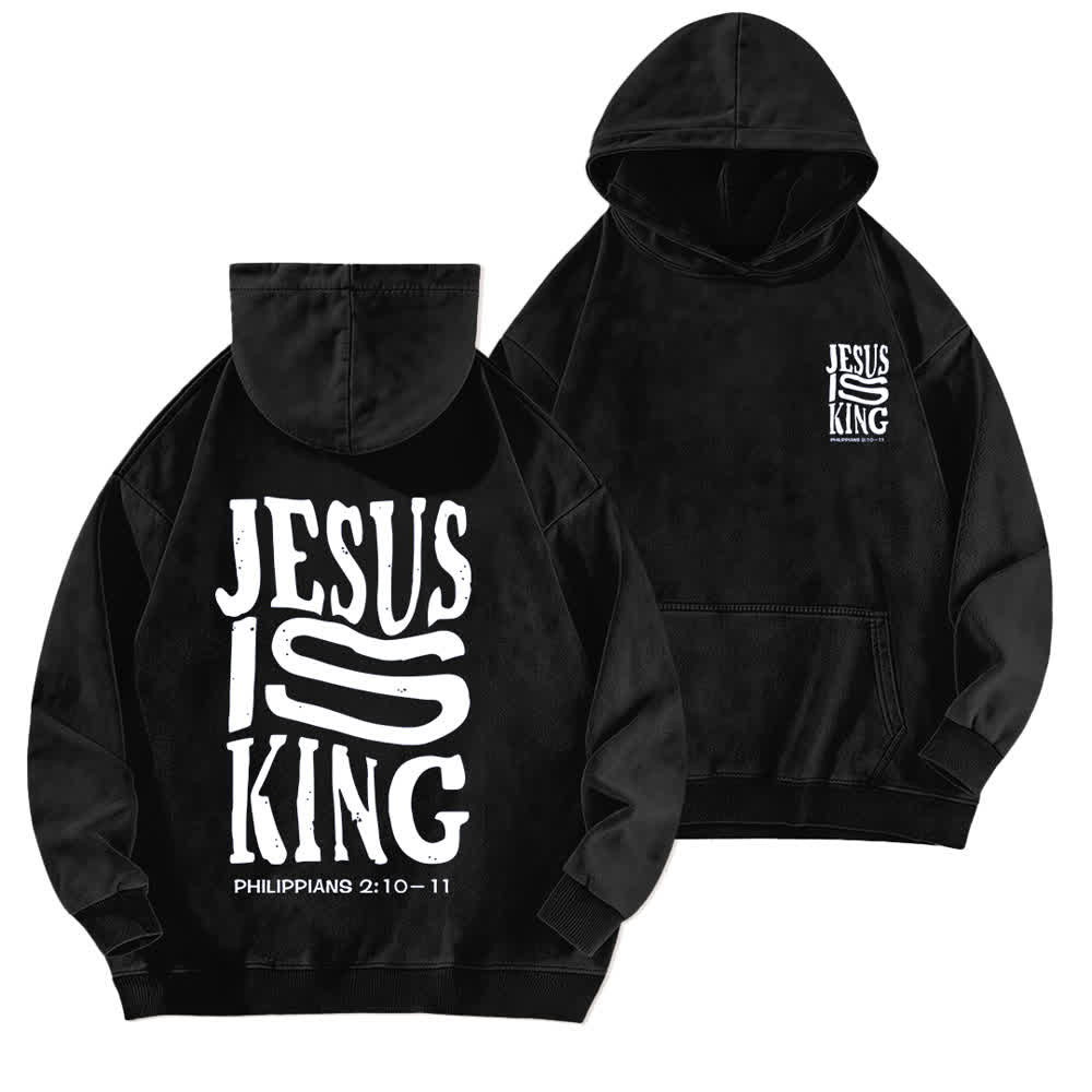 Christianartworkshop Jesus Is King Front And Back Print Washed Hoodie - Black - 5XL - image 3