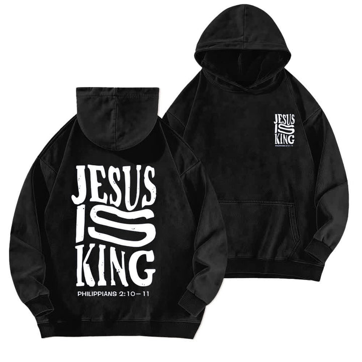 Christianartworkshop Jesus Is King Front And Back Print Washed Hoodie - Black - 5XL - image 3
