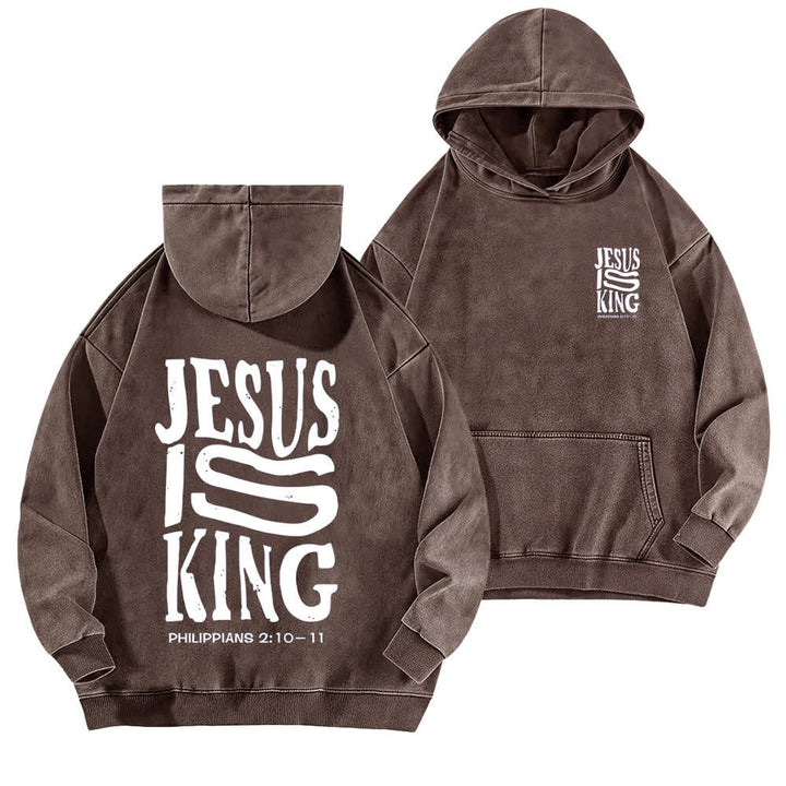 Christianartworkshop Jesus Is King Front And Back Print Washed Hoodie - Brown - 5XL - image 9