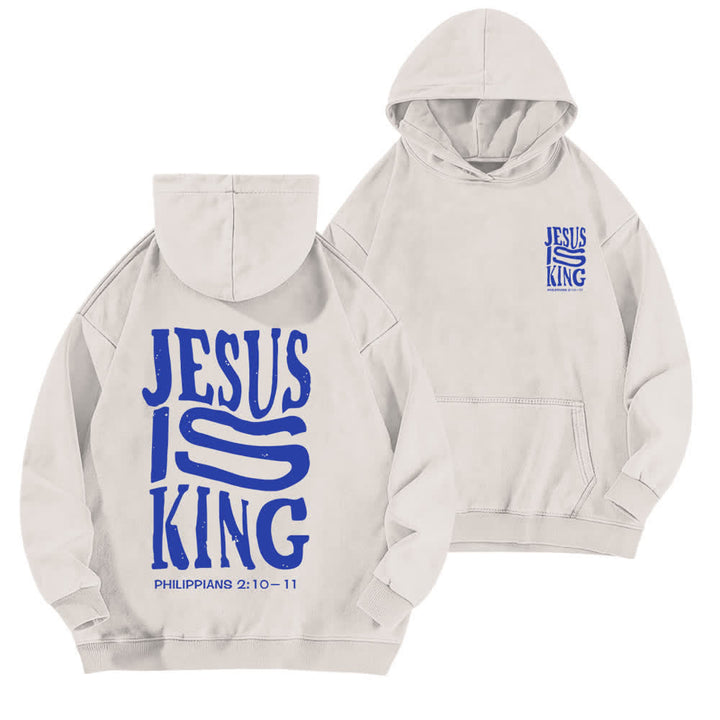 Christianartworkshop Jesus Is King Front And Back Print Washed Hoodie - White - 5XL - image 12