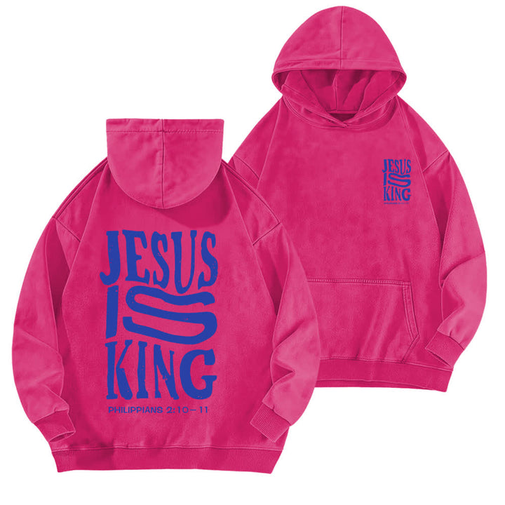 Christianartworkshop Jesus Is King Front And Back Print Washed Hoodie - Rose - 5XL - image 15