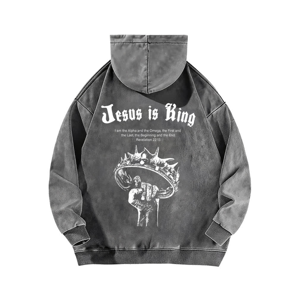 Christianartworkshop Jesus Is King Crown Of Thorns Washed Hoodie - image 7