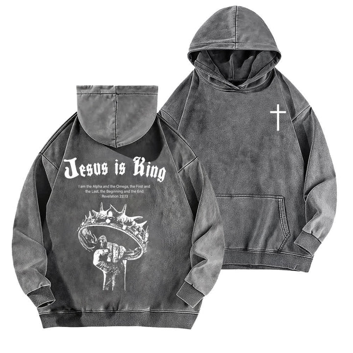 Christianartworkshop Jesus Is King Crown Of Thorns Washed Hoodie - Grey - 5XL - image 6