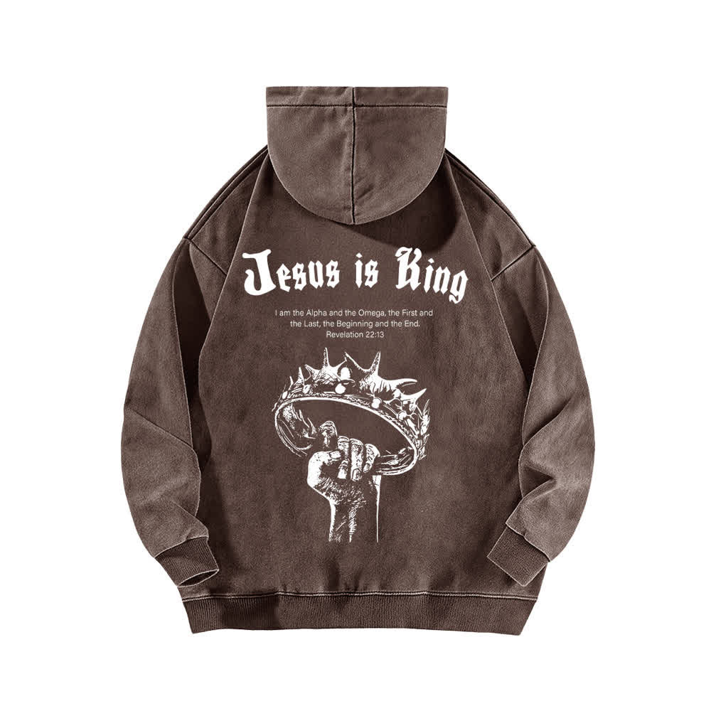 Christianartworkshop Jesus Is King Crown Of Thorns Washed Hoodie - image 13