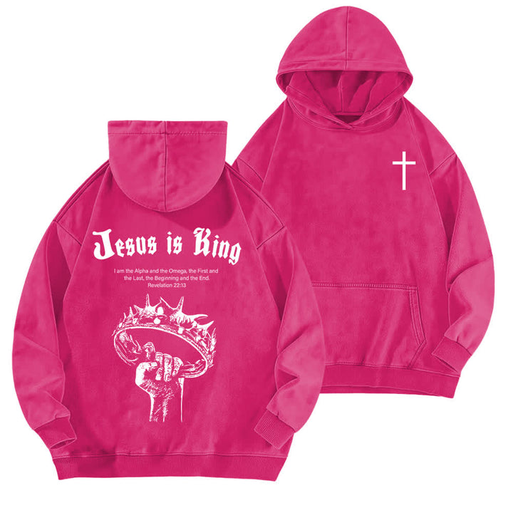 Christianartworkshop Jesus Is King Crown Of Thorns Washed Hoodie - Rose - 5XL - image 15