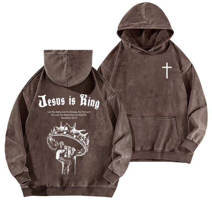Christianartworkshop Jesus Is King Crown Of Thorns Washed Hoodie - Brown - 5XL - image 12