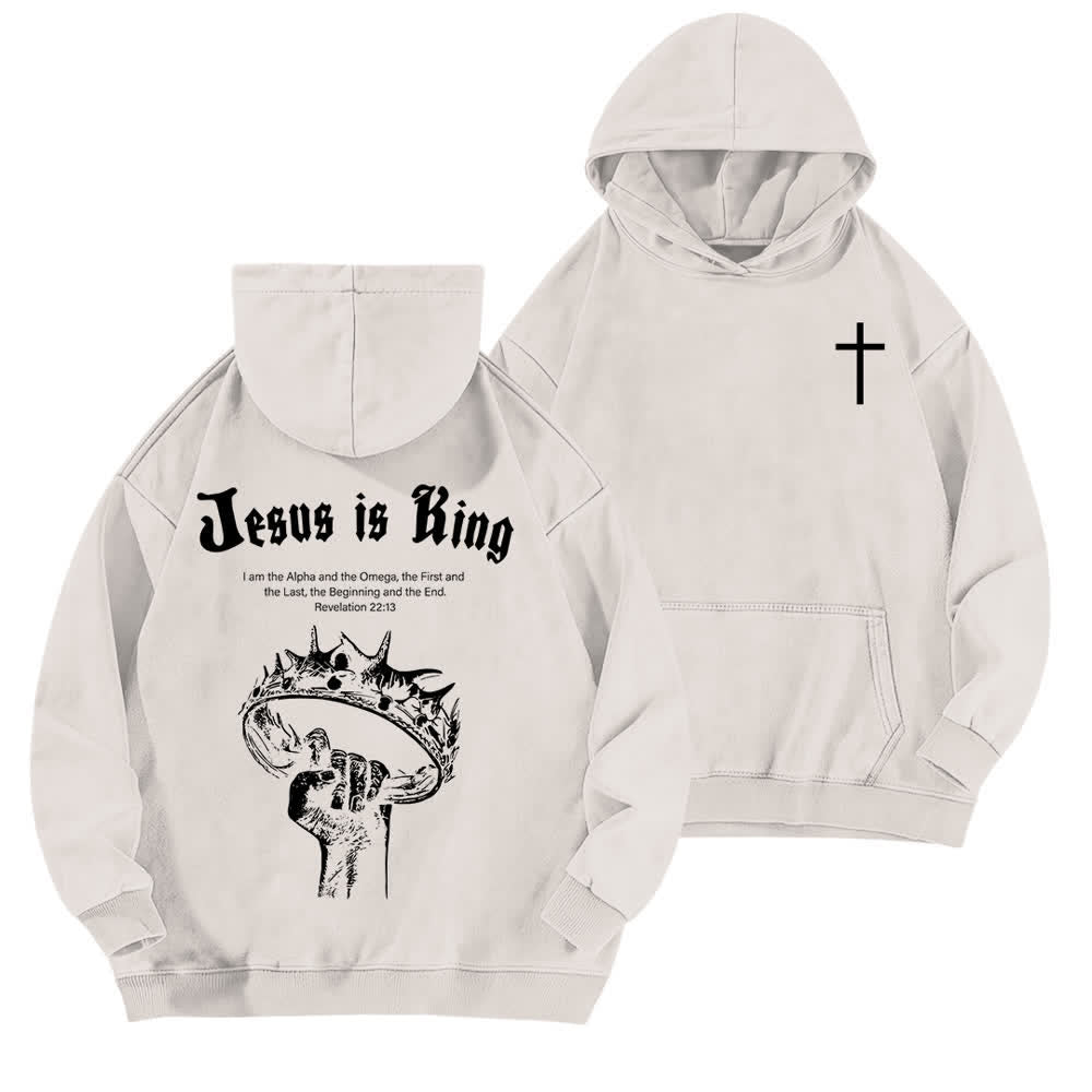 Christianartworkshop Jesus Is King Crown Of Thorns Washed Hoodie - White - 5XL - image 0