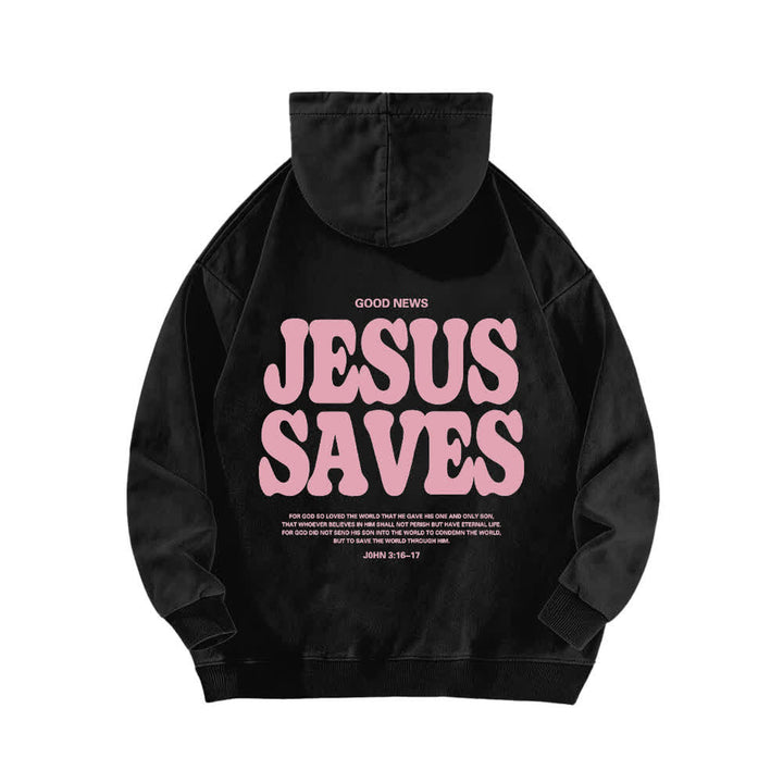 Christianartworkshop Jesus Saves Good News Front And Back Washed Hoodie - image 1