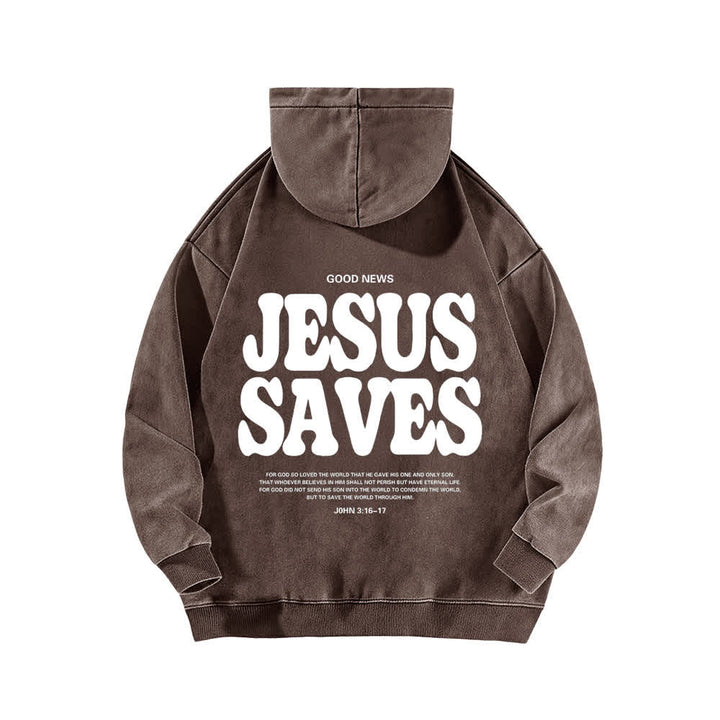 Christianartworkshop Jesus Saves Good News Front And Back Washed Hoodie - image 10