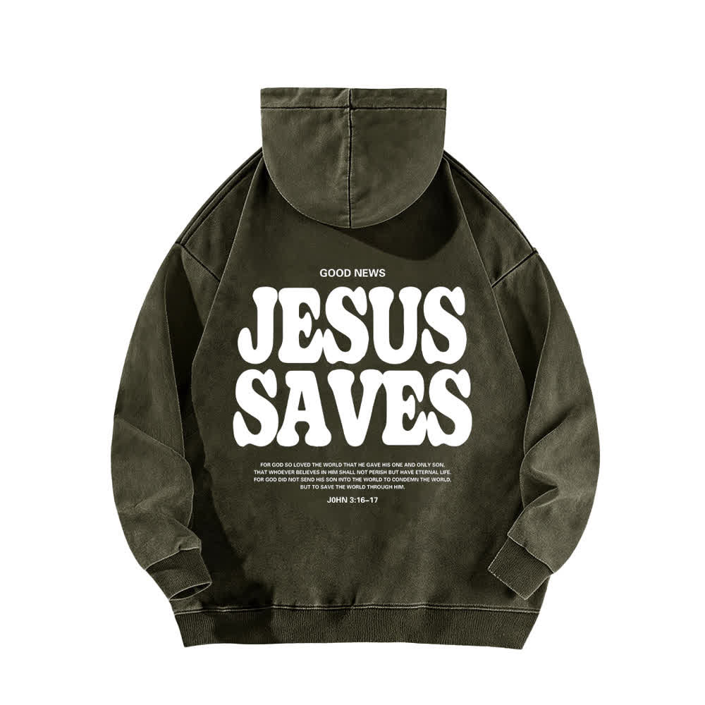 Christianartworkshop Jesus Saves Good News Front And Back Washed Hoodie - image 7