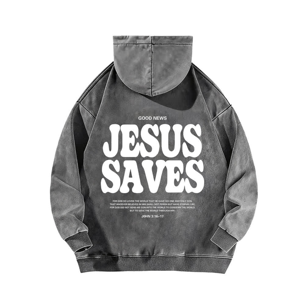 Christianartworkshop Jesus Saves Good News Front And Back Washed Hoodie - image 4