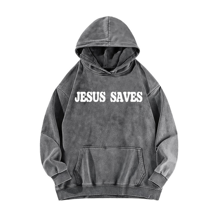 Christianartworkshop Jesus Saves Good News Front And Back Washed Hoodie - image 5