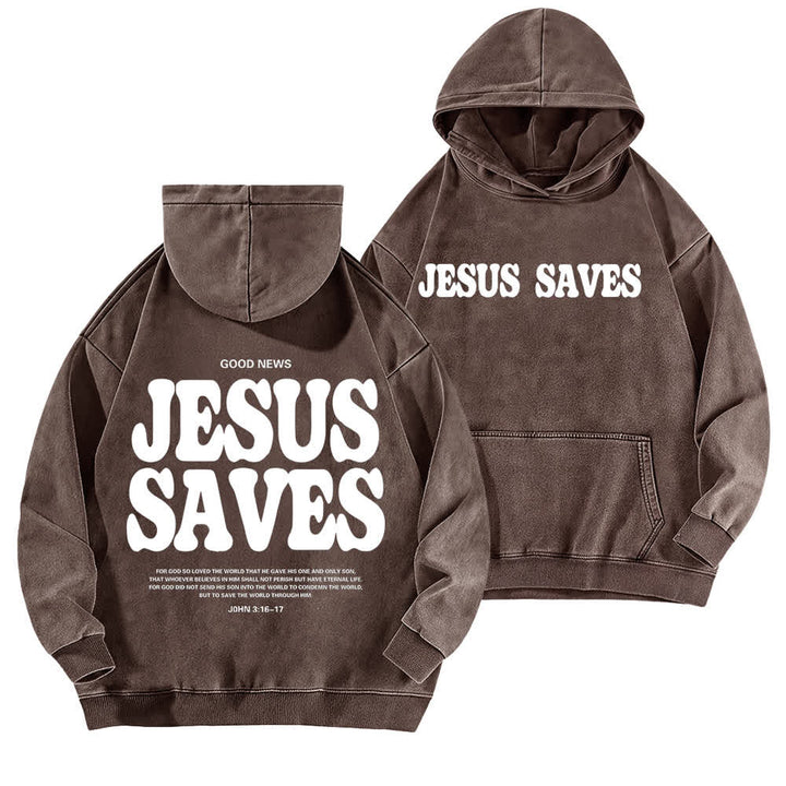 Christianartworkshop Jesus Saves Good News Front And Back Washed Hoodie - Brown - 5XL - image 9