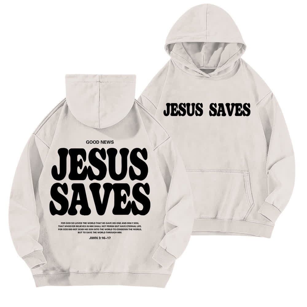 Christianartworkshop Jesus Saves Good News Front And Back Washed Hoodie - White - 5XL - image 12