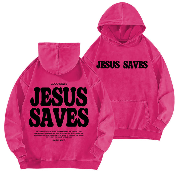Christianartworkshop Jesus Saves Good News Front And Back Washed Hoodie - Rose - 5XL - image 15