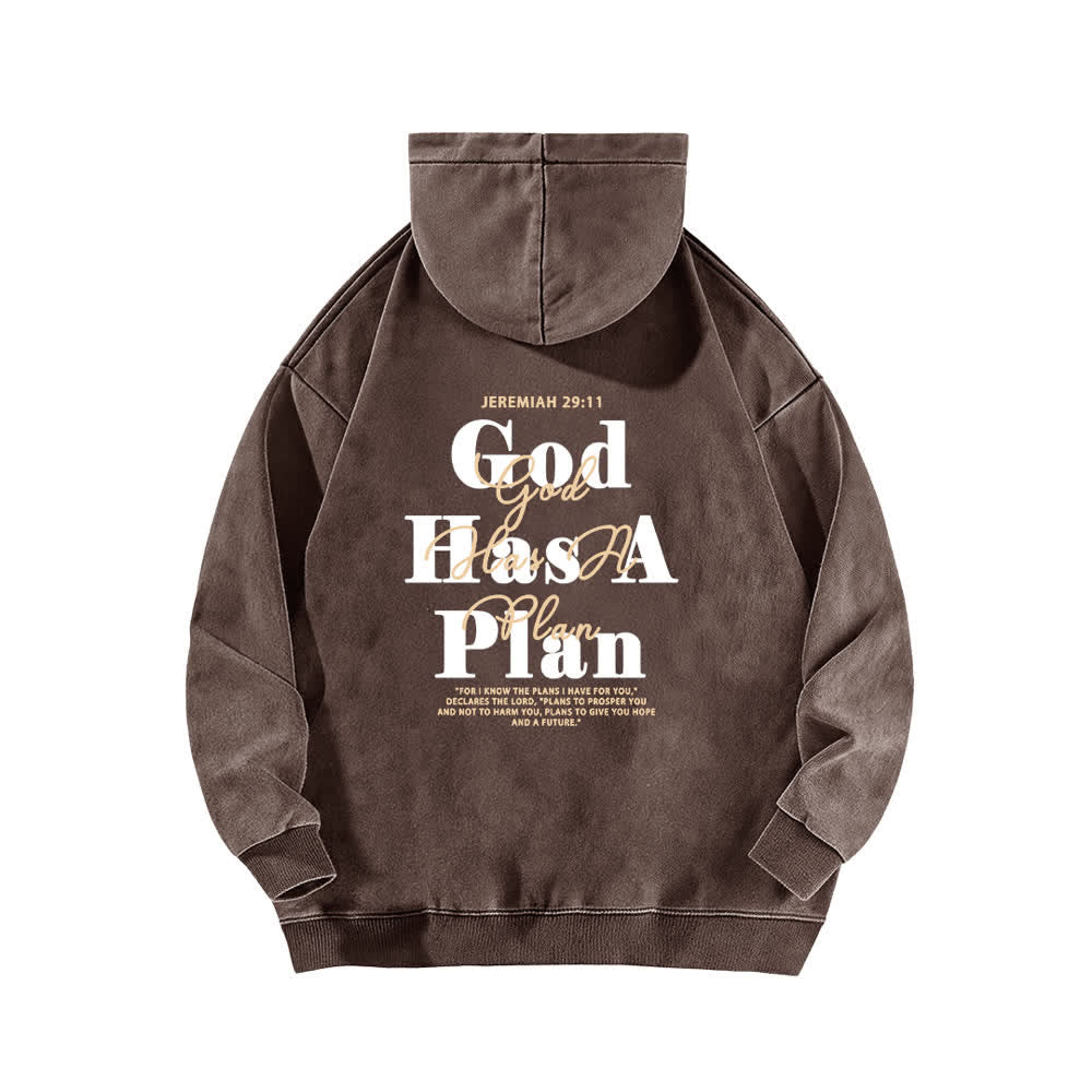 Christianartworkshop God Has A Plan Vintage Brown Washed Hoodie - image 1