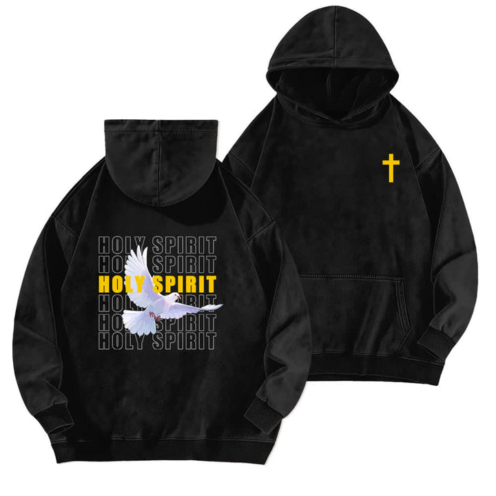 Christianartworkshop Holy Spirit Dove Graphic Oversized Black Washed Hoodie - Black - 5XL - image 0