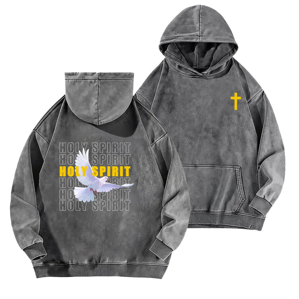 Christianartworkshop Holy Spirit Dove Graphic Oversized Black Washed Hoodie - Grey - 5XL - image 9