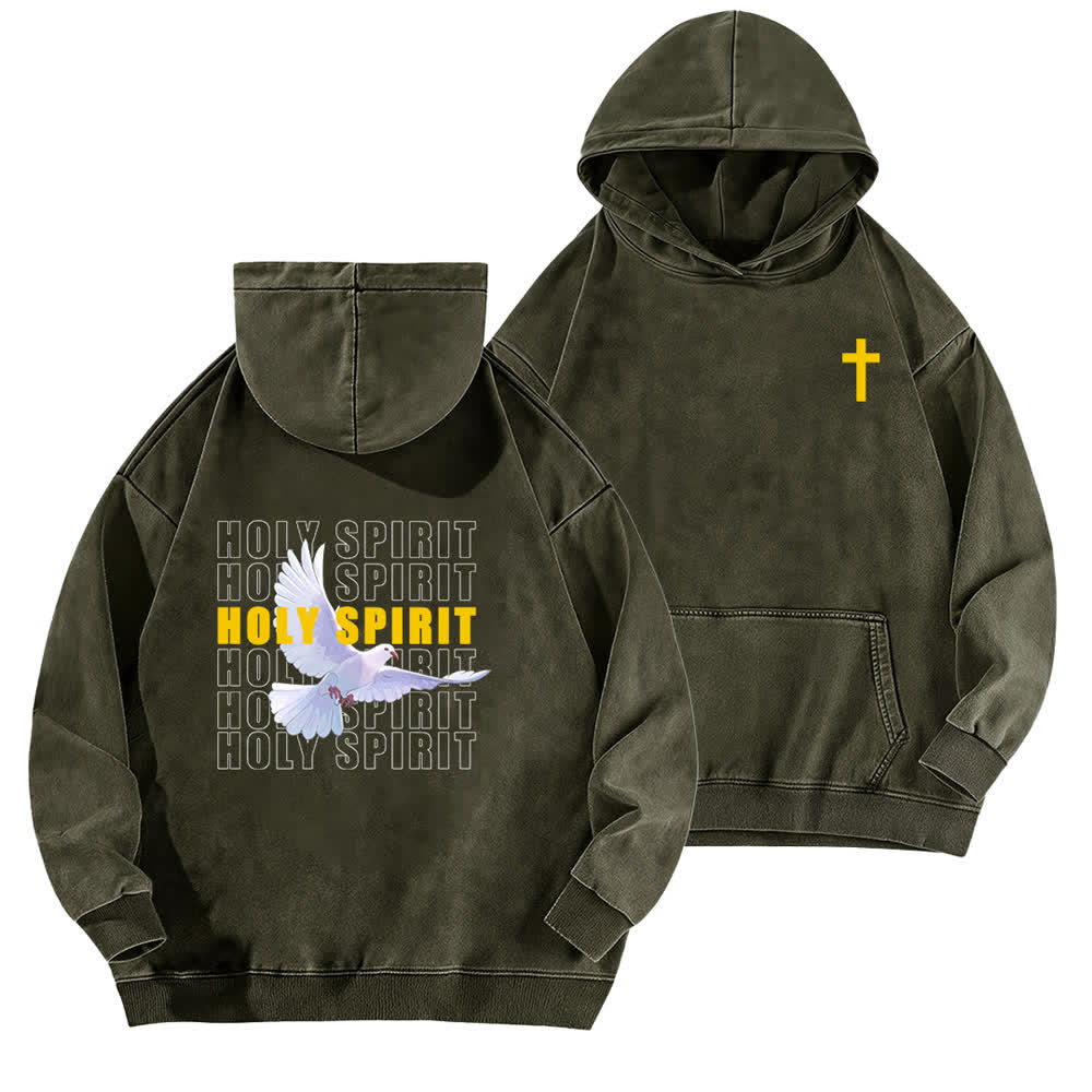 Christianartworkshop Holy Spirit Dove Graphic Oversized Black Washed Hoodie - Army Green - 5XL - image 6