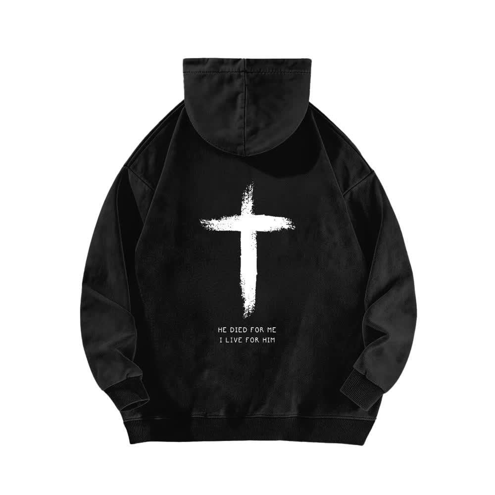 Christianartworkshop He Died For Me Cross Back Print Washed Hoodie - image 4