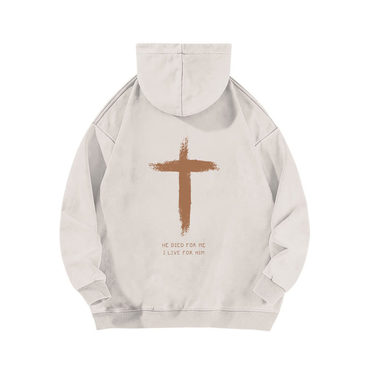 Christianartworkshop He Died For Me Cross Back Print Washed Hoodie - image 1