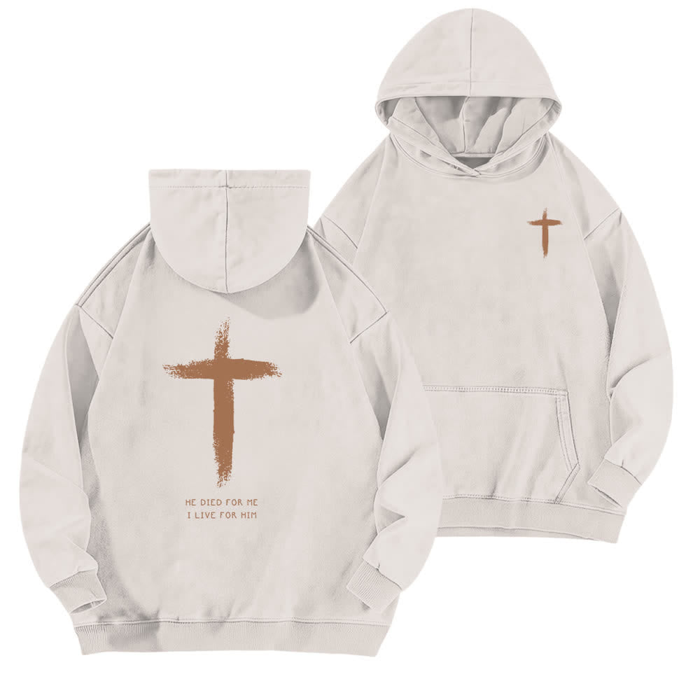 Christianartworkshop He Died For Me Cross Back Print Washed Hoodie - White - 5XL - image 0