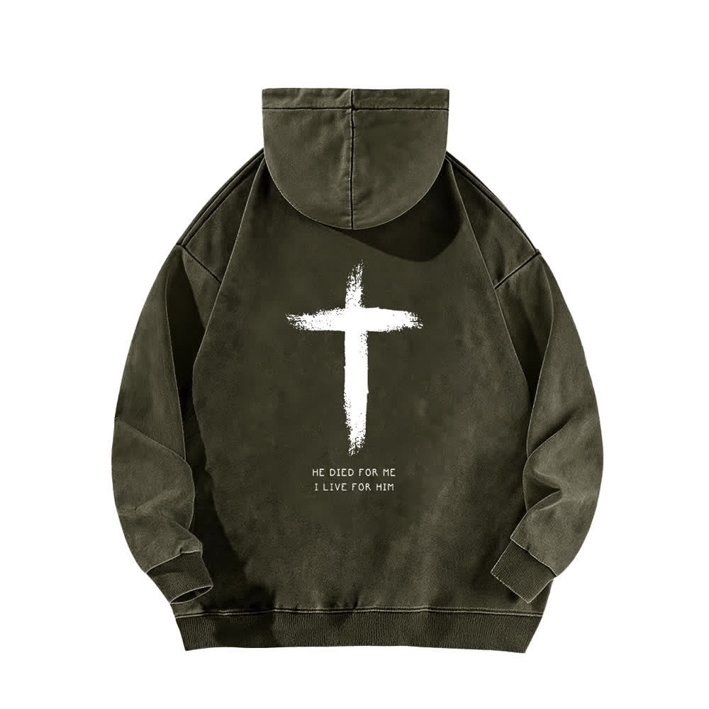 Christianartworkshop He Died For Me Cross Back Print Washed Hoodie - image 13