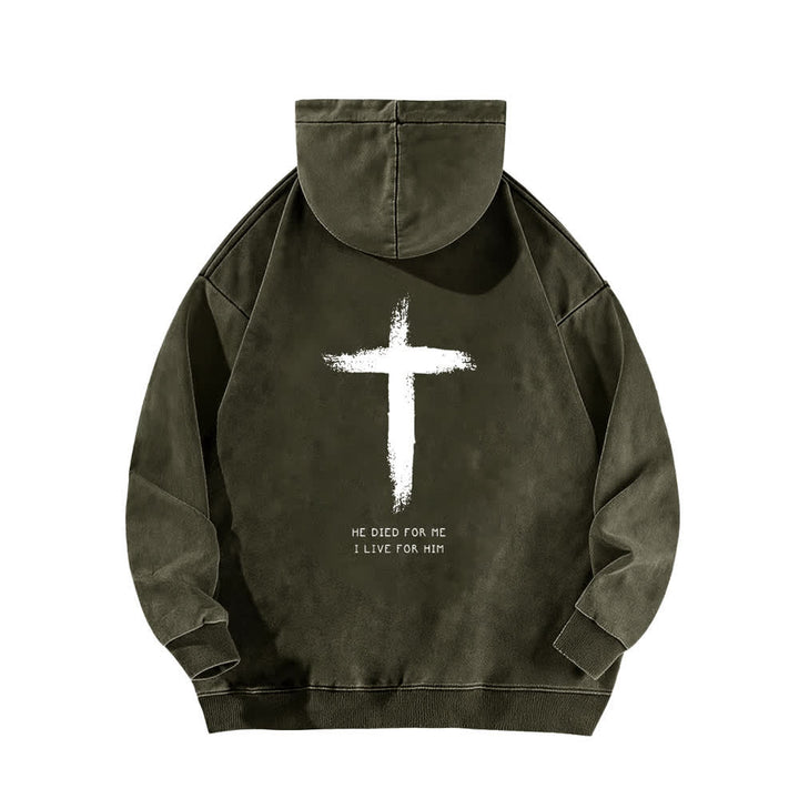 Christianartworkshop He Died For Me Cross Back Print Washed Hoodie - image 13