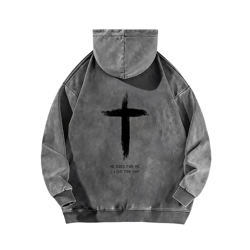 Christianartworkshop He Died For Me Cross Back Print Washed Hoodie - image 7