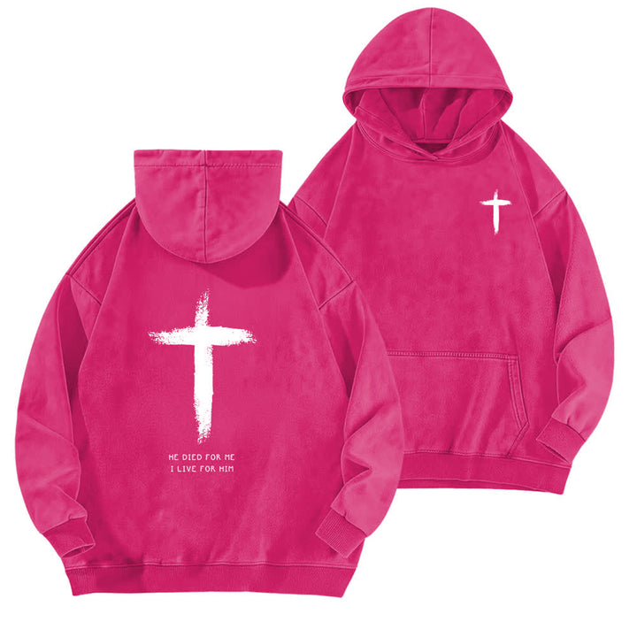 Christianartworkshop He Died For Me Cross Back Print Washed Hoodie - Rose - 5XL - image 15