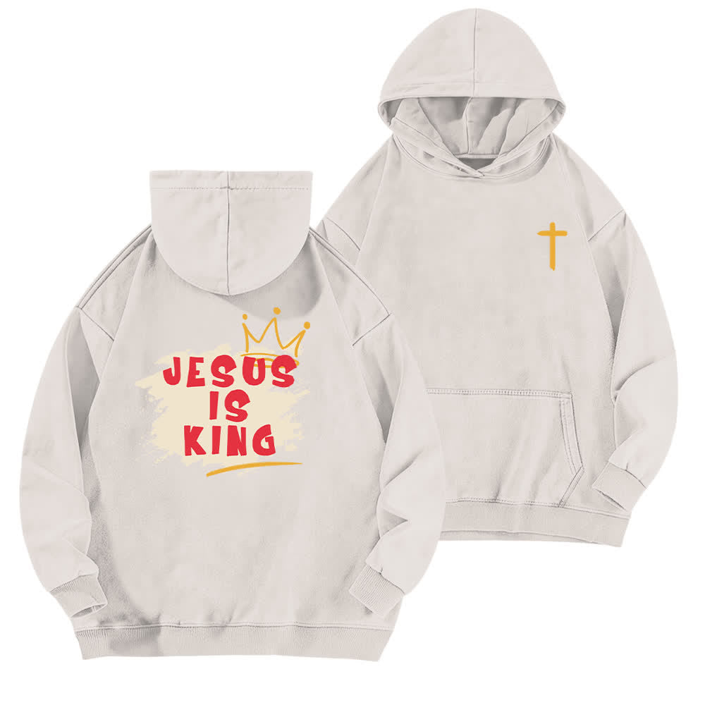 Christianartworkshop Jesus Is King Crown Back Print Washed Hoodie - White - 5XL - image 3