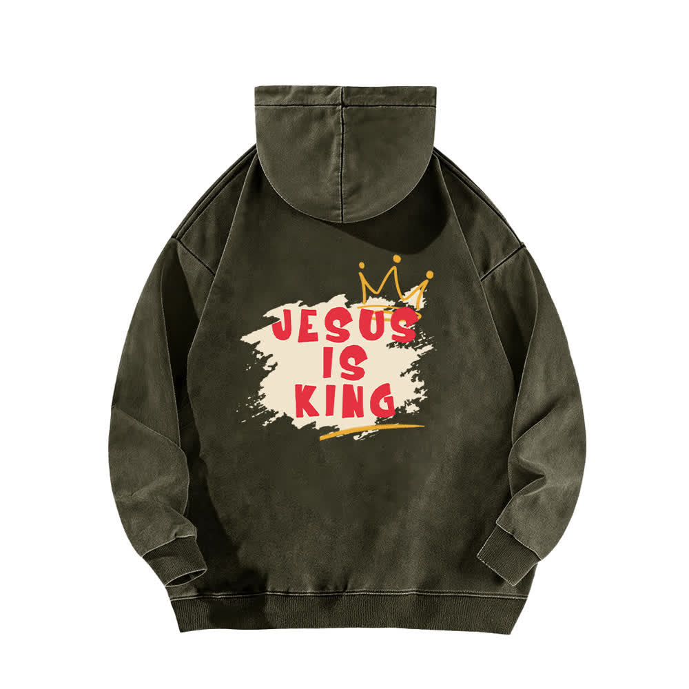 Christianartworkshop Jesus Is King Crown Back Print Washed Hoodie - image 7