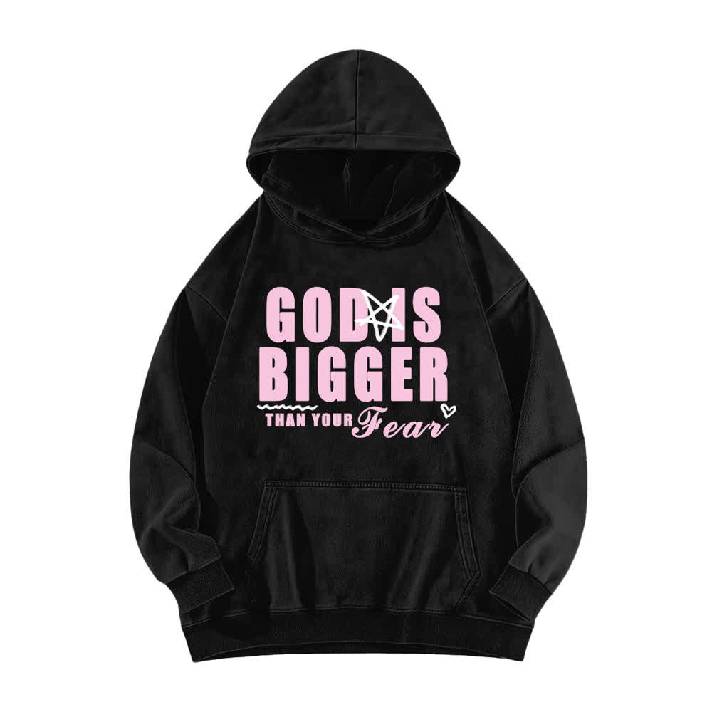Christianartworkshop God Is Bigger Than Your Fear Vintage Brown Washed Hoodie - Black - 5XL - image 1
