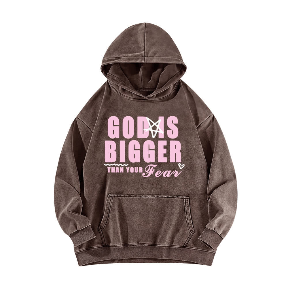 Christianartworkshop God Is Bigger Than Your Fear Vintage Brown Washed Hoodie - Brown - 5XL - image 0