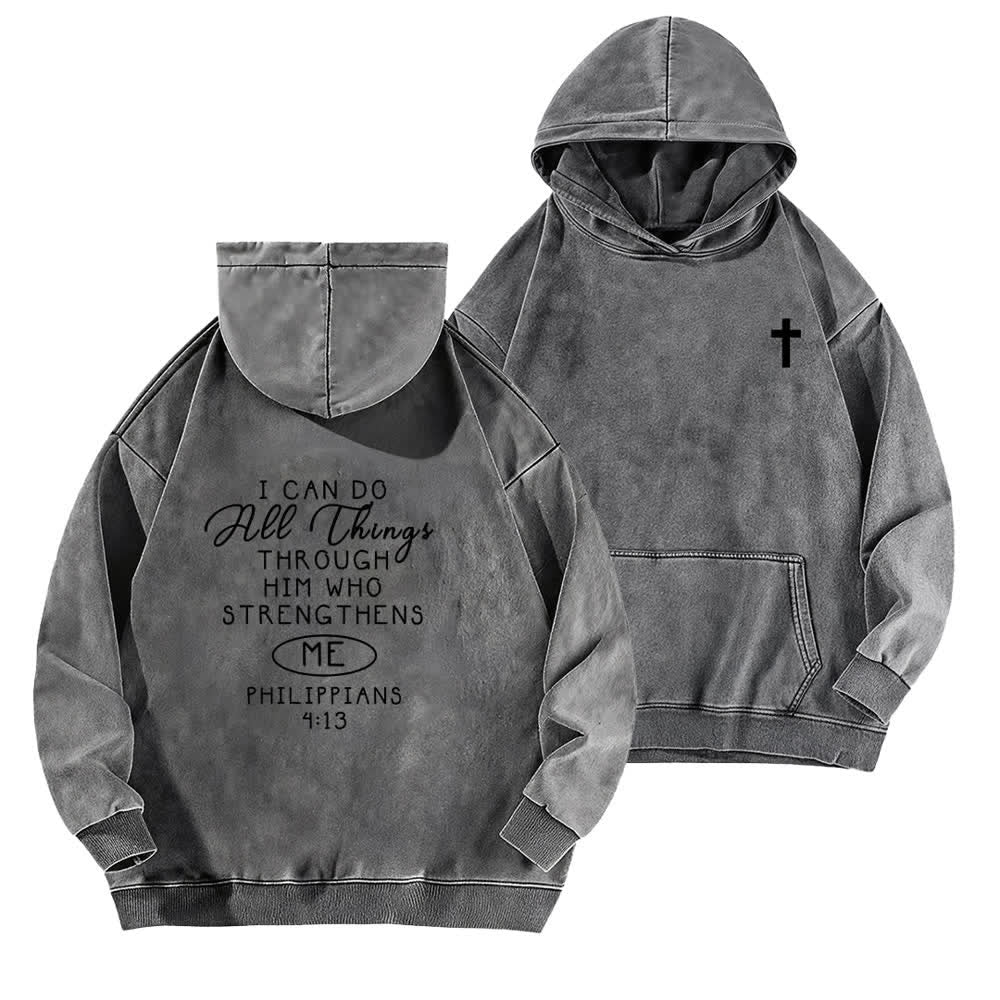 Christianartworkshop I Can Do All Things Cross Chest Washed Hoodie - Grey - 5XL - image 6